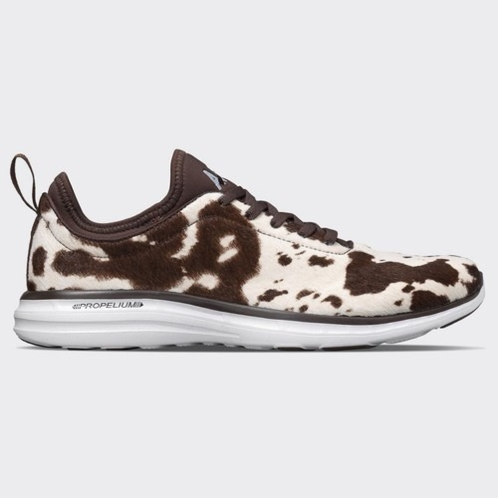NWT APL Women's Deep Brown White Cow Sneaker Size 8 Retail $200